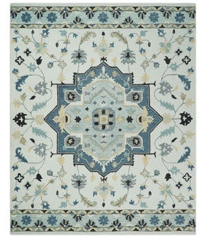 Hand Tufted Blue, Camel and Ivory Medallion Design Wool Area Rug