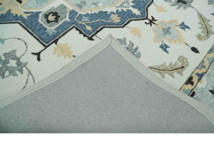 Hand Tufted Blue, Camel and Ivory Medallion Design Wool Area Rug