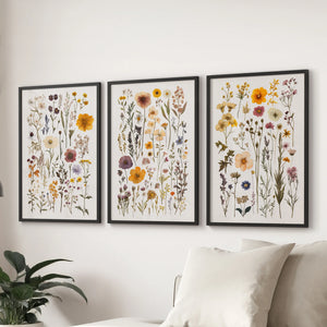 Colorful Botanical Flower Set of 3. Wildflower Prints