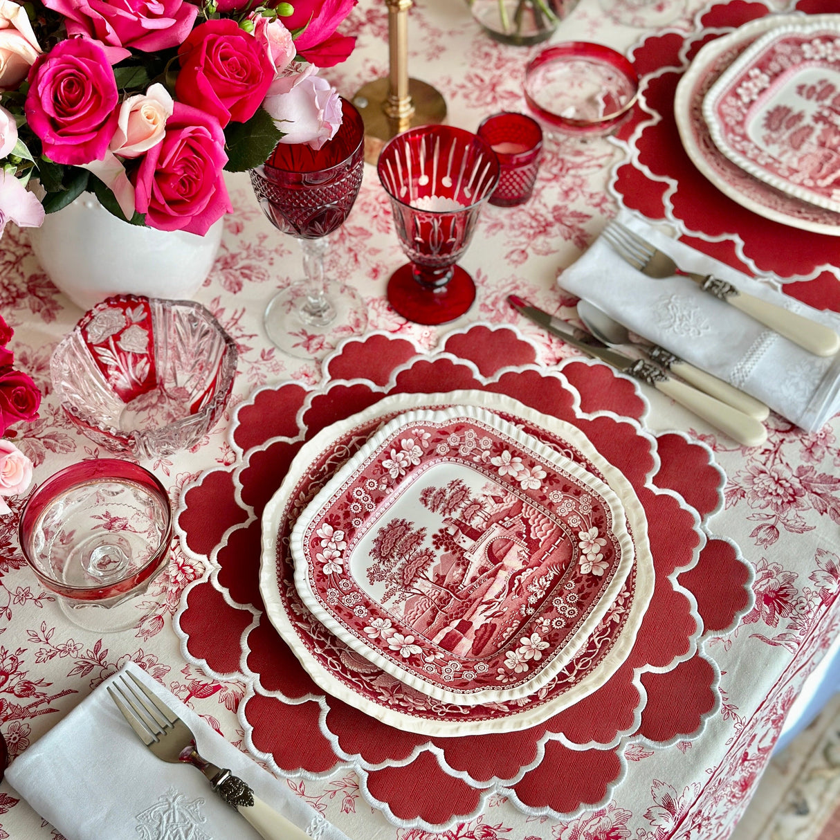 Timeless Red Scalloped Faux Leather Placemat