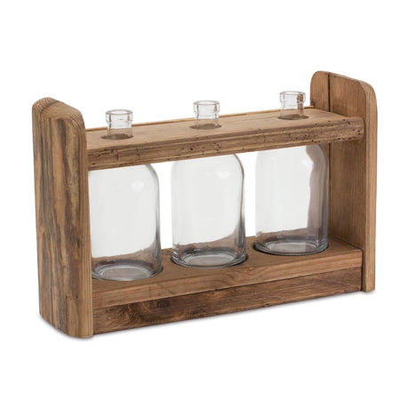 Bottle Vases in Wood Stand 15"L - Tuesday Morning - Vases