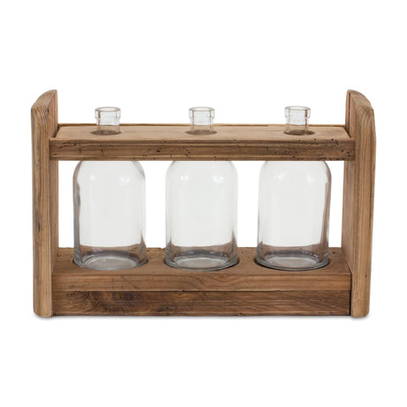 Bottle Vases in Wood Stand 15"L - Tuesday Morning - Vases