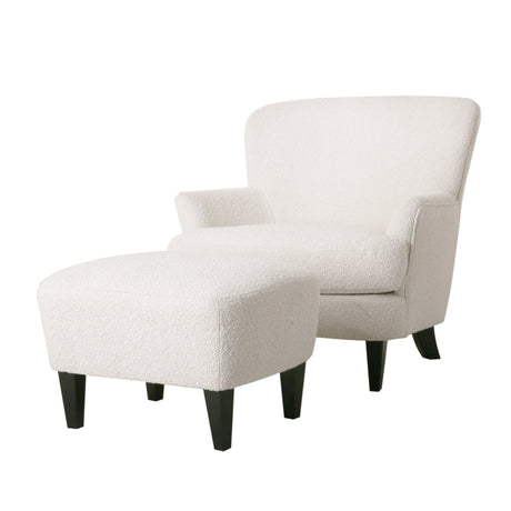 Boucle Fabric Upholstered Accent Chair with Ottoman - Accent Chairs