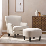 Boucle Fabric Upholstered Accent Chair with Ottoman - Accent Chairs
