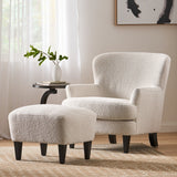 Boucle Fabric Upholstered Accent Chair with Ottoman - Accent Chairs