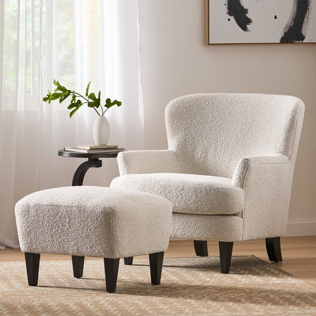 Boucle Fabric Upholstered Accent Chair with Ottoman - Accent Chairs