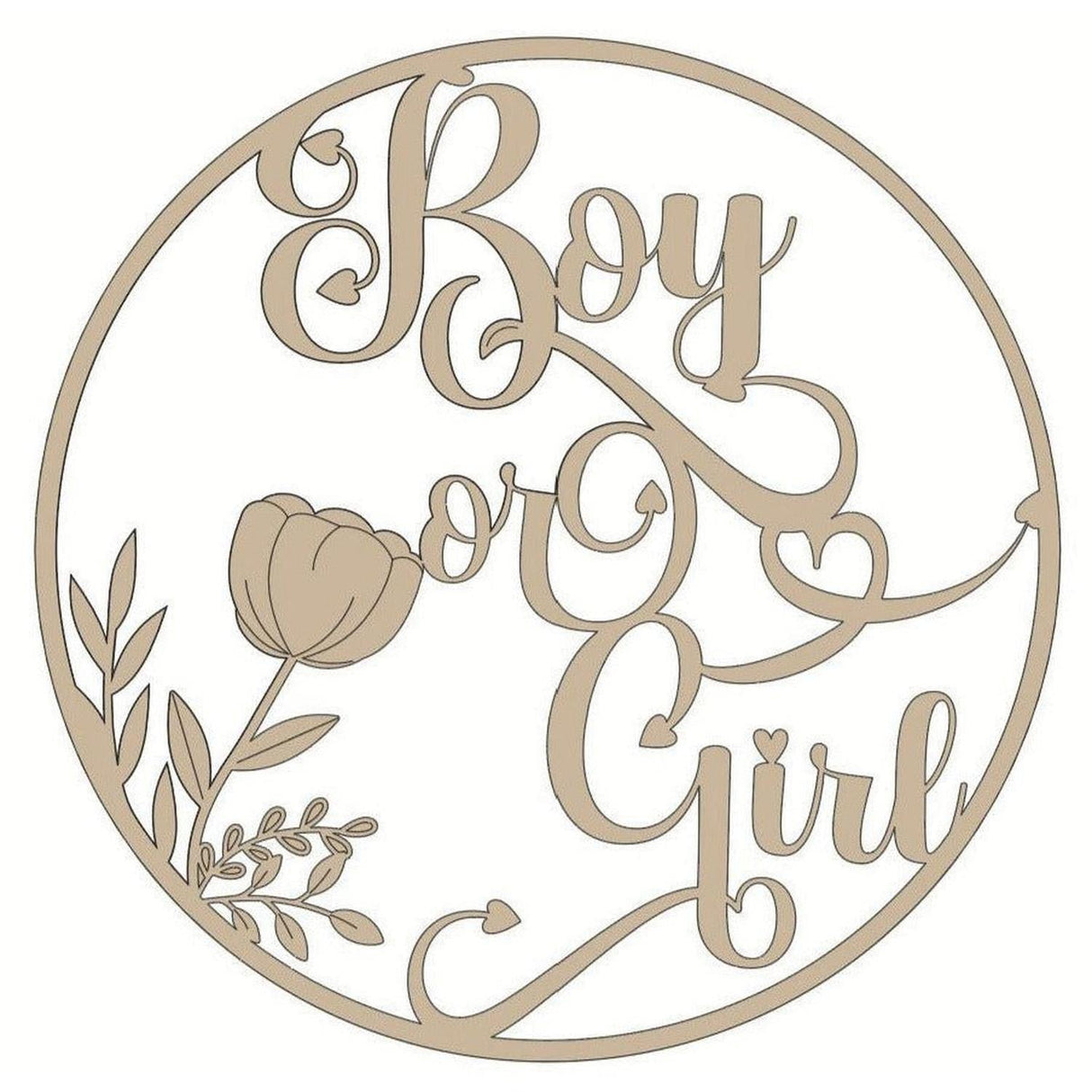 Boy or Girl Circle Script Unfinished Wood Cutout