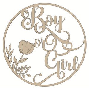 Boy or Girl Circle Script Unfinished Wood Cutout