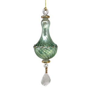 Blown Glass Twisted Chandelier Ornament with Crystal Dangle - green