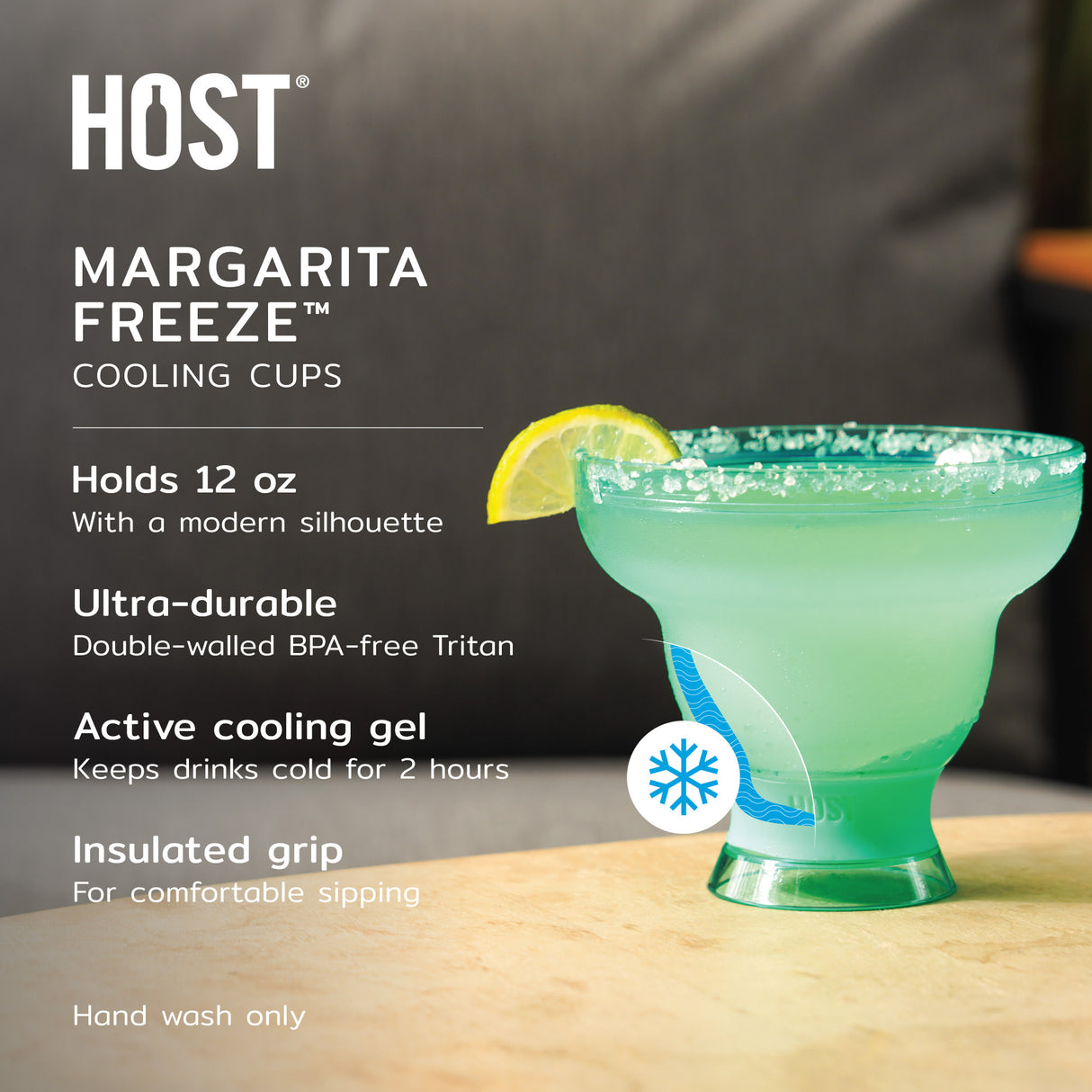 Margarita FREEZE™ Cooling Cups – Set of 2 Insulated Stemless Margarita Glasses (12 oz)