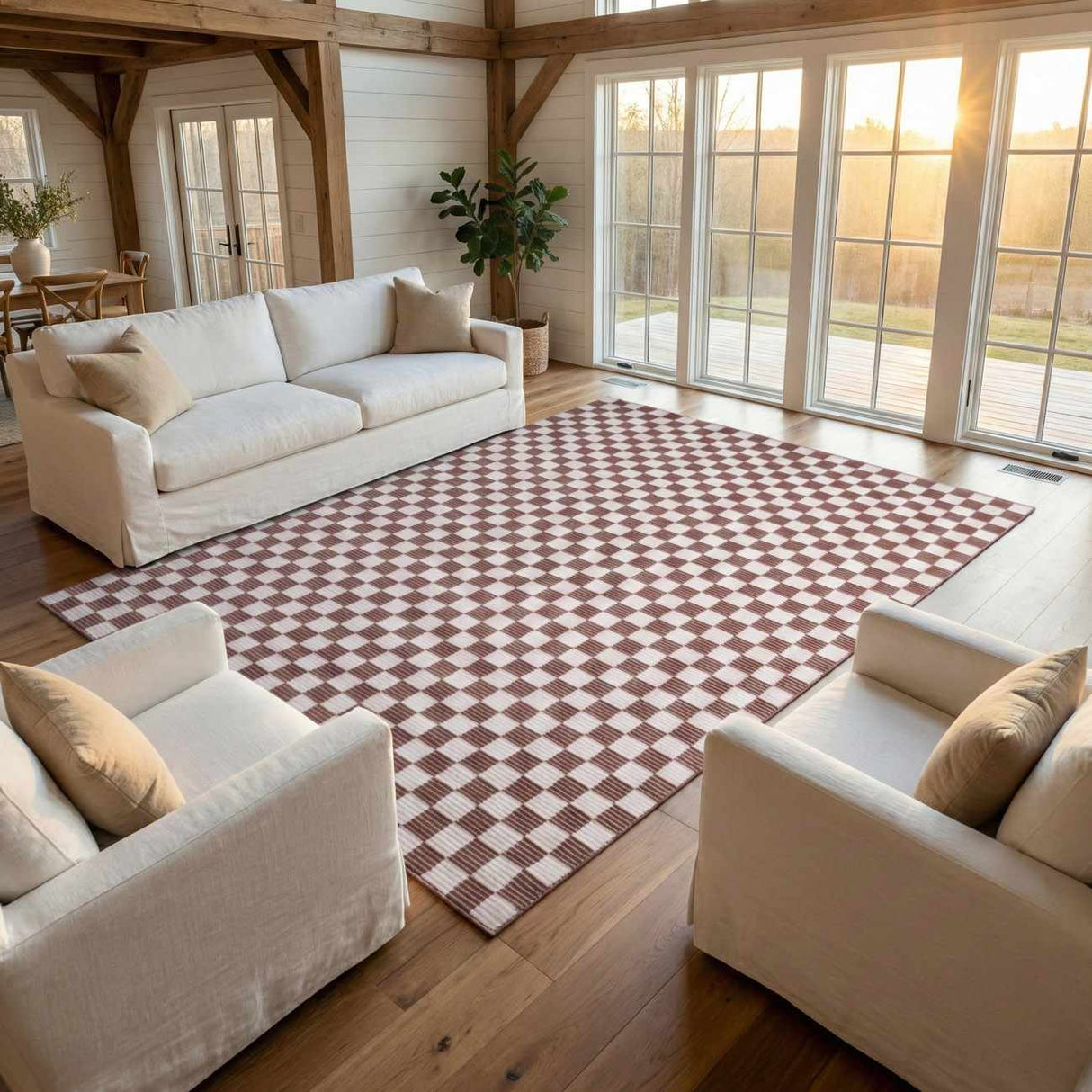 Kaysar Brown Checkered Washable Area Rug