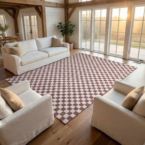 Kaysar Brown Checkered Washable Area Rug