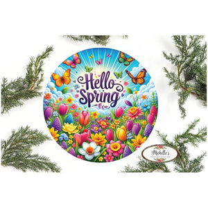 Bright Hello Spring Butterfly Floral Sign