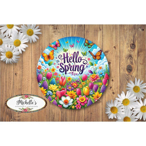 Bright Hello Spring Butterfly Floral Sign
