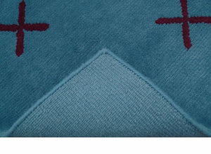 Brisk Custom Made Contemporary Design Blue Hand Knotted Wool Rug