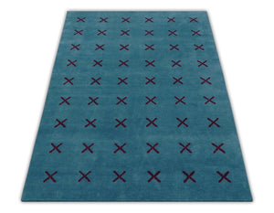 Brisk Custom Made Contemporary Design Blue Hand Knotted Wool Rug
