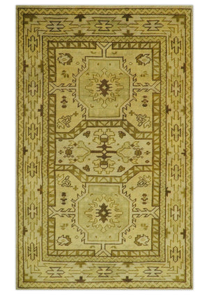 Brown And Beige Modern Traditional Design 5x8 Hand Knotted Wool Area Rug