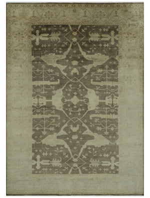 Brown And Beige Traditional Oushak Hand knotted Wool Area Rug