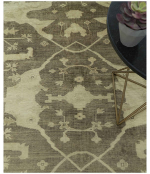 Brown And Beige Traditional Oushak Hand knotted Wool Area Rug