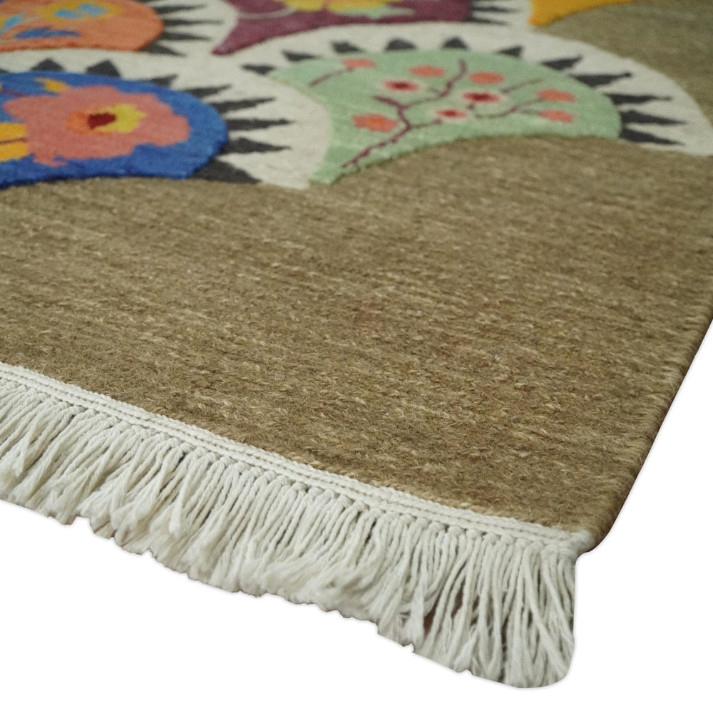 5x7 multicolor Hand Woven Modern Floral Design Wool Rug