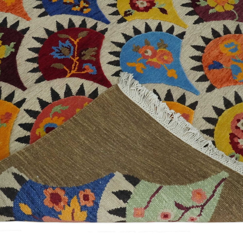 5x7 multicolor Hand Woven Modern Floral Design Wool Rug