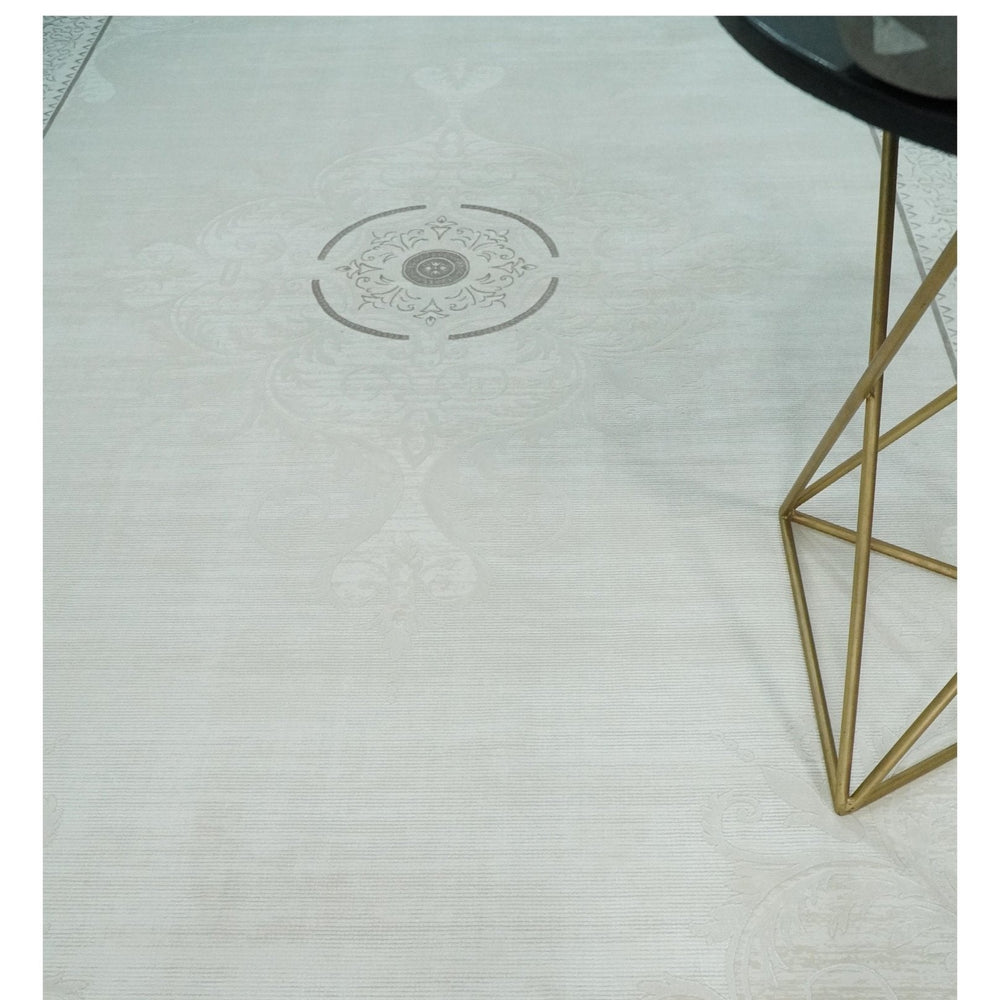 Traditional Brown and Ivory Antique Finish Art Silk Area Rug