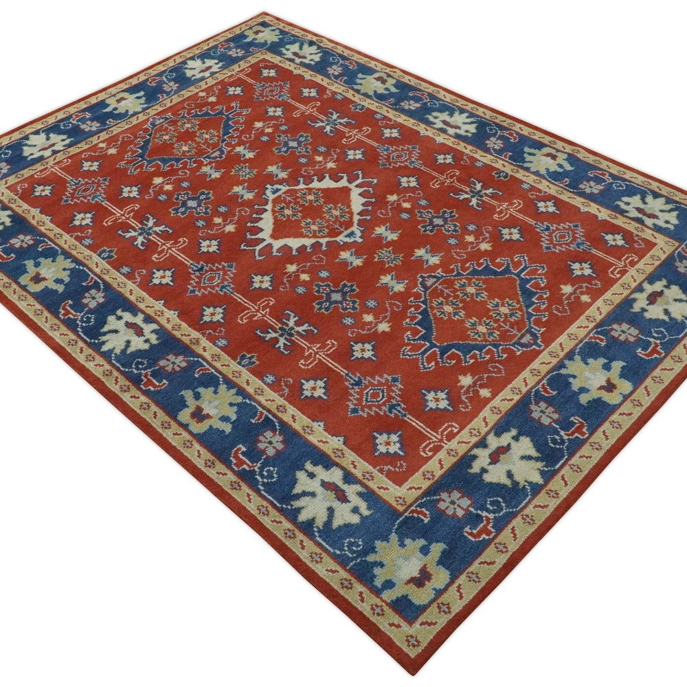 Brown, Blue and Beige Traditional Oriental Hand Knotted Multi Size Wool Area Rug