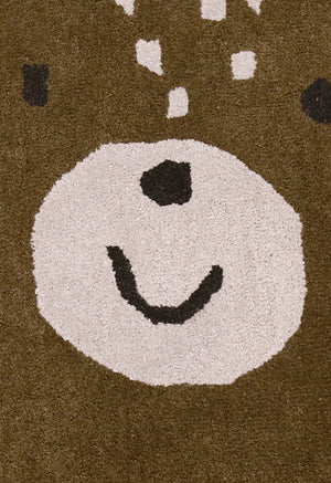 Brown Bubble Bear Face Pattern Hand Tufted 3x3 Wool Rug