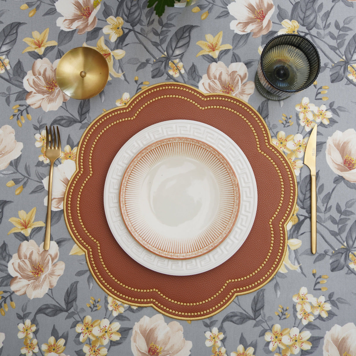 Nurture-Brown-Gold-Scalloped-Faux-Leather-Placemat-Faux-Leather-Placemats