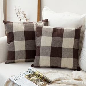 Set of 2 buffalo-check throw pillows size 18"x18" with 450g inserts of each