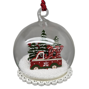 Glass Snow Ball Scene Ornament - Vintage Truck Version