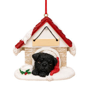Ceramic Doghouse Ornament - Pug - Black