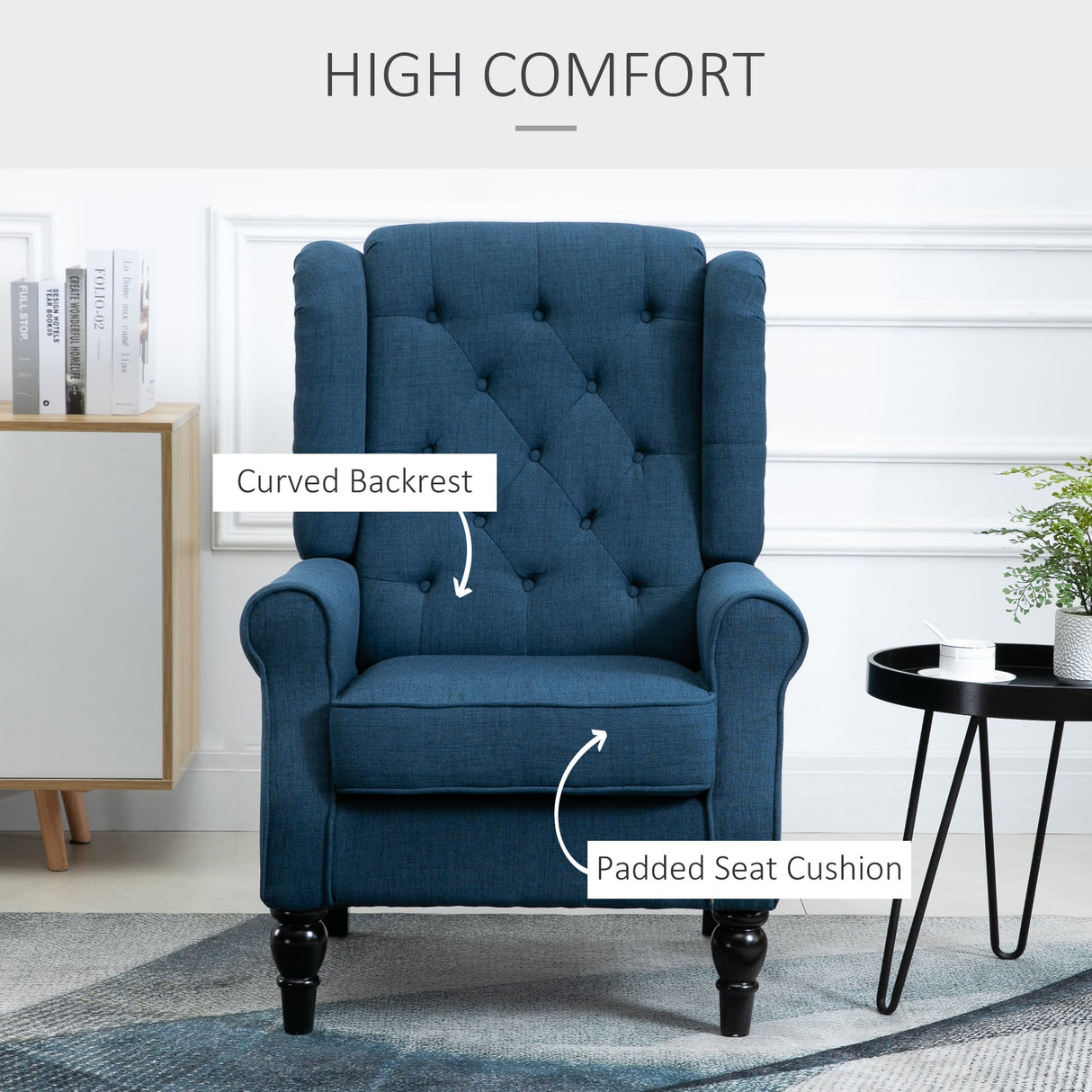 Button Tufted Upholstered Accent Chair with Wing Back and Rolled Arms - Accent Chairs