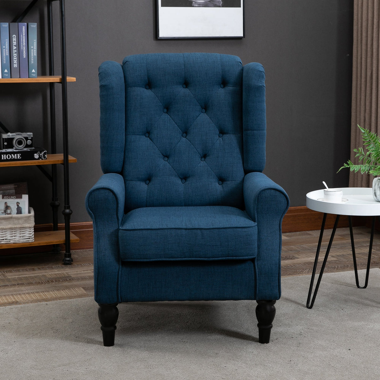 Button Tufted Upholstered Accent Chair with Wing Back and Rolled Arms - Accent Chairs