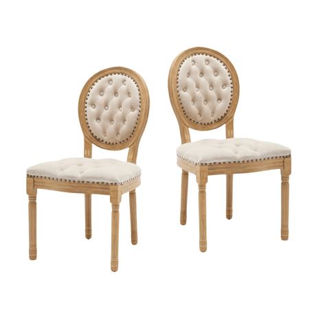 Button Tufted Upholstered Dining Chair with Round Back and Nailhead Trim, Set of 2 - Dining Chairs