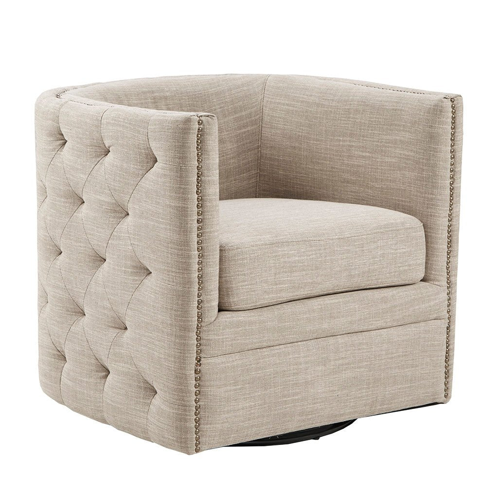 Button Tufted Upholstered Swivel Chair with Low Back and Nailhead Trim - Accent Chairs