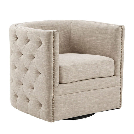 Button Tufted Upholstered Swivel Chair with Low Back and Nailhead Trim - Accent Chairs