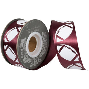 1 3/8 in Homecoming Football Ribbon: Burgundy/White (25 Yards)