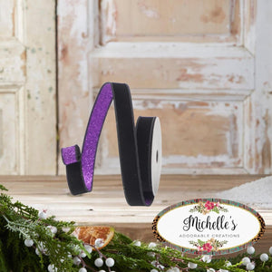 1" Velvet Fusion Ribbon: Black/Purple (10 Yards)