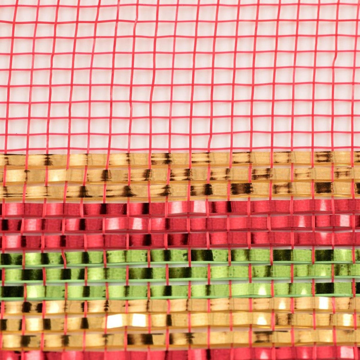 10" Border Stripe Metallic Mesh Ribbon: Red/Lime/Gold (10 Yards)