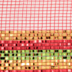 10" Border Stripe Metallic Mesh Ribbon: Red/Lime/Gold (10 Yards)