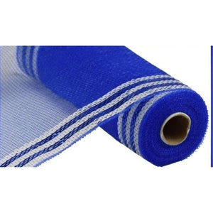 10" Border Stripe Metallic Mesh Ribbon: Royal Blue/White (10 Yards)