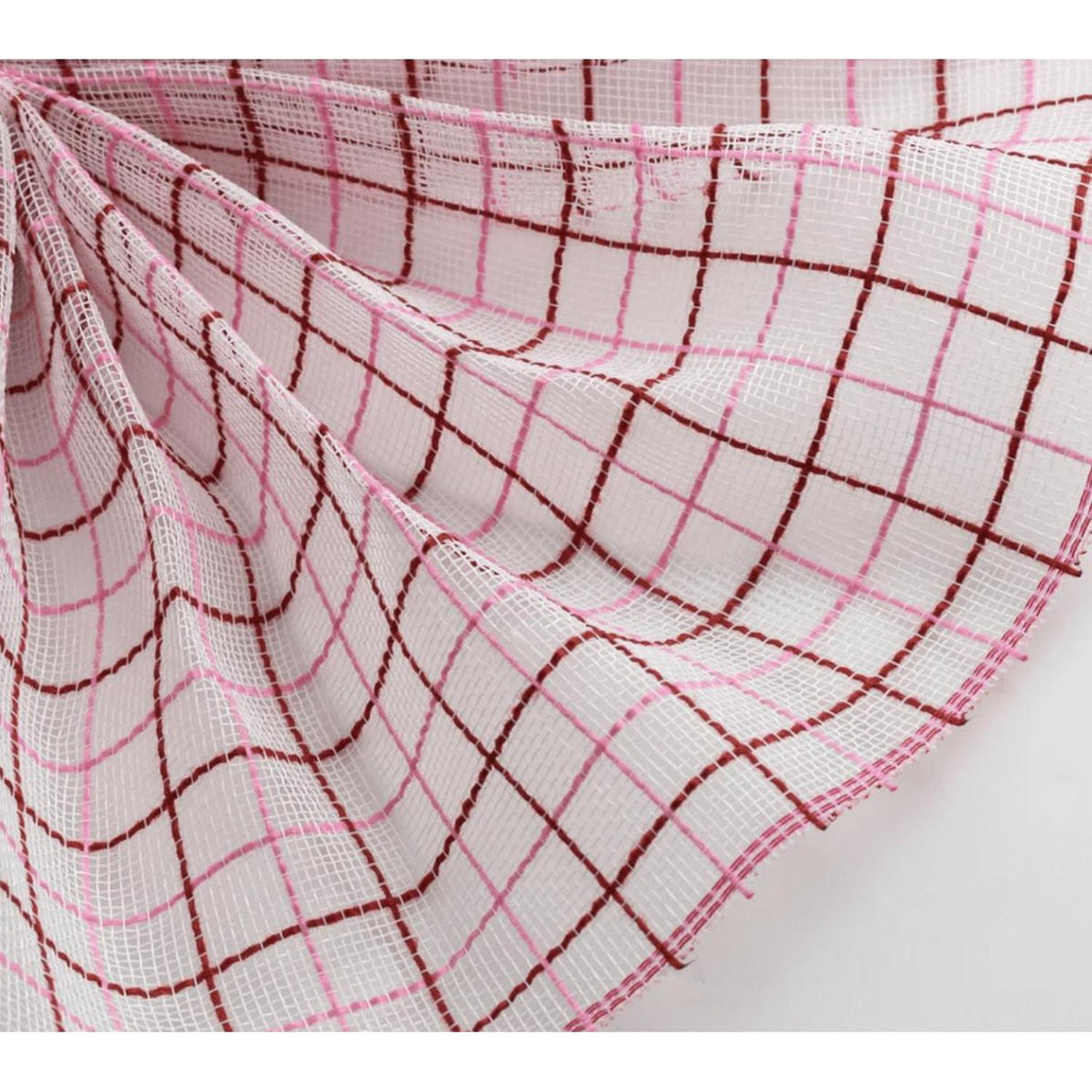 10" Fine Weave Faux Jute Check Mesh Ribbon: Red/Pink
