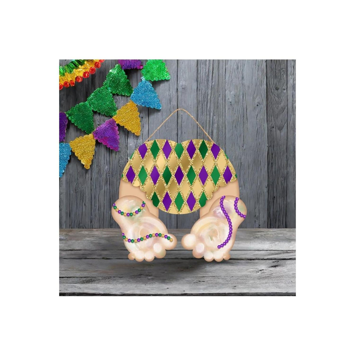 10" Glitter Baby Bottom Sign: Mardi Gras