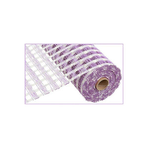 10" Poly Burlap Check Mesh Ribbon: Lavender & Cream