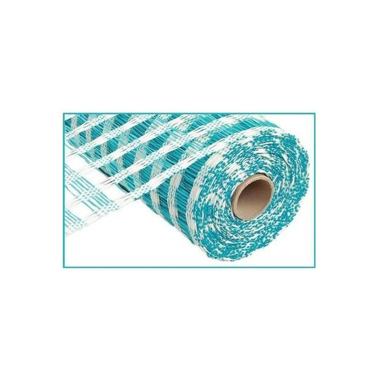 10" Poly Burlap Check Mesh Ribbon: Turquoise & Cream