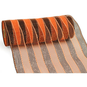 10" Poly Deco Mesh Ribbon: Orange and Black Stripes