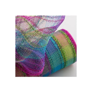 10" Poly Deco Tinsel Mesh Ribbon: Fuchsia, Purple, Lime, Turquoise Check (10 Yards)