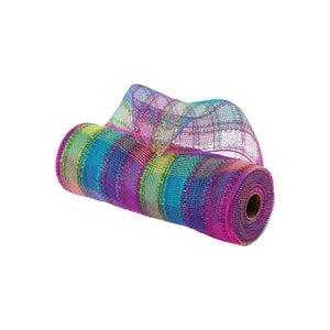 10" Poly Deco Tinsel Mesh Ribbon: Fuchsia, Purple, Lime, Turquoise Check (10 Yards)