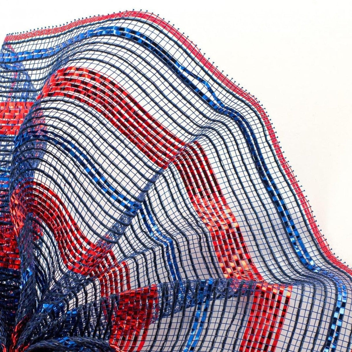 10" Poly Faux Jute Metallic Mesh Ribbon: Navy Blue, Royal, Red (10 Yards)